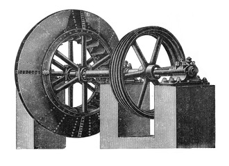 Old electric fan for factory / Antique illustration from Brockhaus Konversations - Lexikon 1908