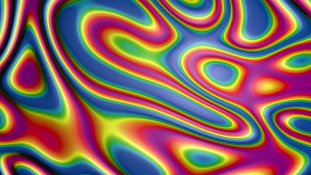 A 3D rendering image of abstract illusion flow ink art looping animation background in blue green yellow red purple color