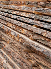 Wooden planks. Air-drying timber stack.