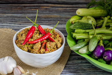 Mackerel Chili Paste on White Tints and Green Vegetables