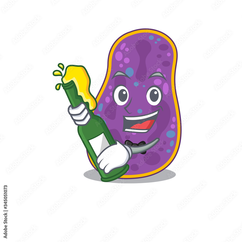 Wall mural Mascot character design of shigella sp. bacteria say cheers with bottle of beer