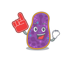 Shigella sp. bacteria presented in cartoon character design with Foam finger