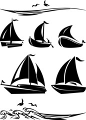 BOAT SHIP SAILING Wave Icon Vector 