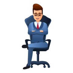 Businessman in chair icon. Cartoon of businessman in chair vector icon for web design isolated on white background