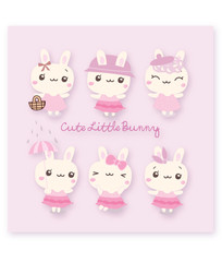 cute little bunny illustration vector set