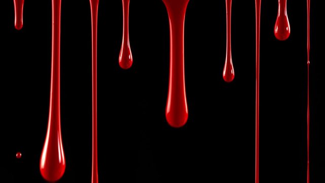 Super Slow Motion Shot of Dripping Blood Isolated on Black Background at 1000 fps.