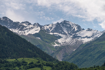 Fototapeta na wymiar Caucasus mountains around Mestia town in Svaneti region in summer season, Georgia