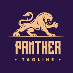 Jaguar puma cheetah panther silhouette logo design inspiration. leopard icon designs vector. gold tiger animal template.