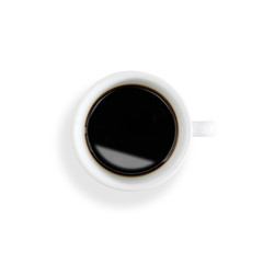 Fototapeta na wymiar Top view of black coffee in a white ceramic cup isolated on white background with clipping paths.