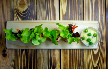Vegetable salad ,Crab,carrot, Salmon and Cream sauce