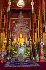 Interior of Wat Chiang Man is a Buddhist temple inside the old city of Chiang Mai.