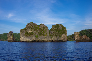 Naklejka premium Limestone cliffs of Phi Phi Don Island, Krabi Province, Thailand. It is part of Mu Ko Phi Phi National Marine Park.