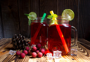 Fruit juice drinks For freshness,Red lemon juice in a glass jar
