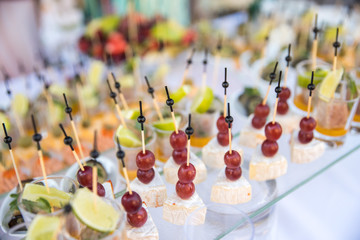 Wedding snacks. Big festive table