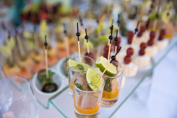 Wedding snacks. Big festive table