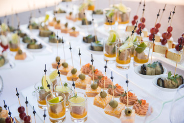 Wedding snacks. Big festive table