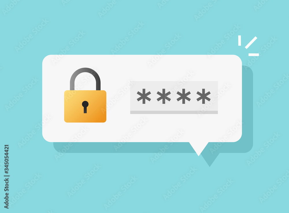 Poster password secure login access notice or authentication verification code note message bubble speech i