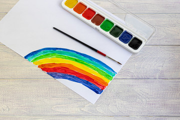 Handmade crafts. Creative activities for children on vacation and in quarantine. Rainbow painted by...