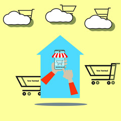 Naklejka premium online shopping vector illustration on mobile application 