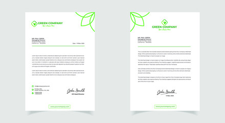 Green Nature Letterhead Design for company or cooporate. Modern Business Letterhead Design Template