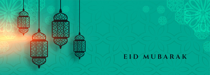 eid mubarak banner with islamic lantern decoration © starlineart