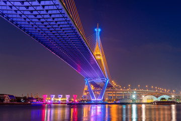 Fototapeta na wymiar Bhumibol Bridge at night on the Chao Phraya River