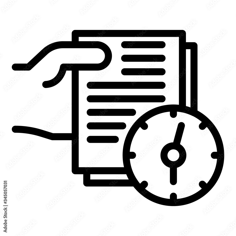 Poster documents and clock icon. outline documents and clock vector icon for web design isolated on white b