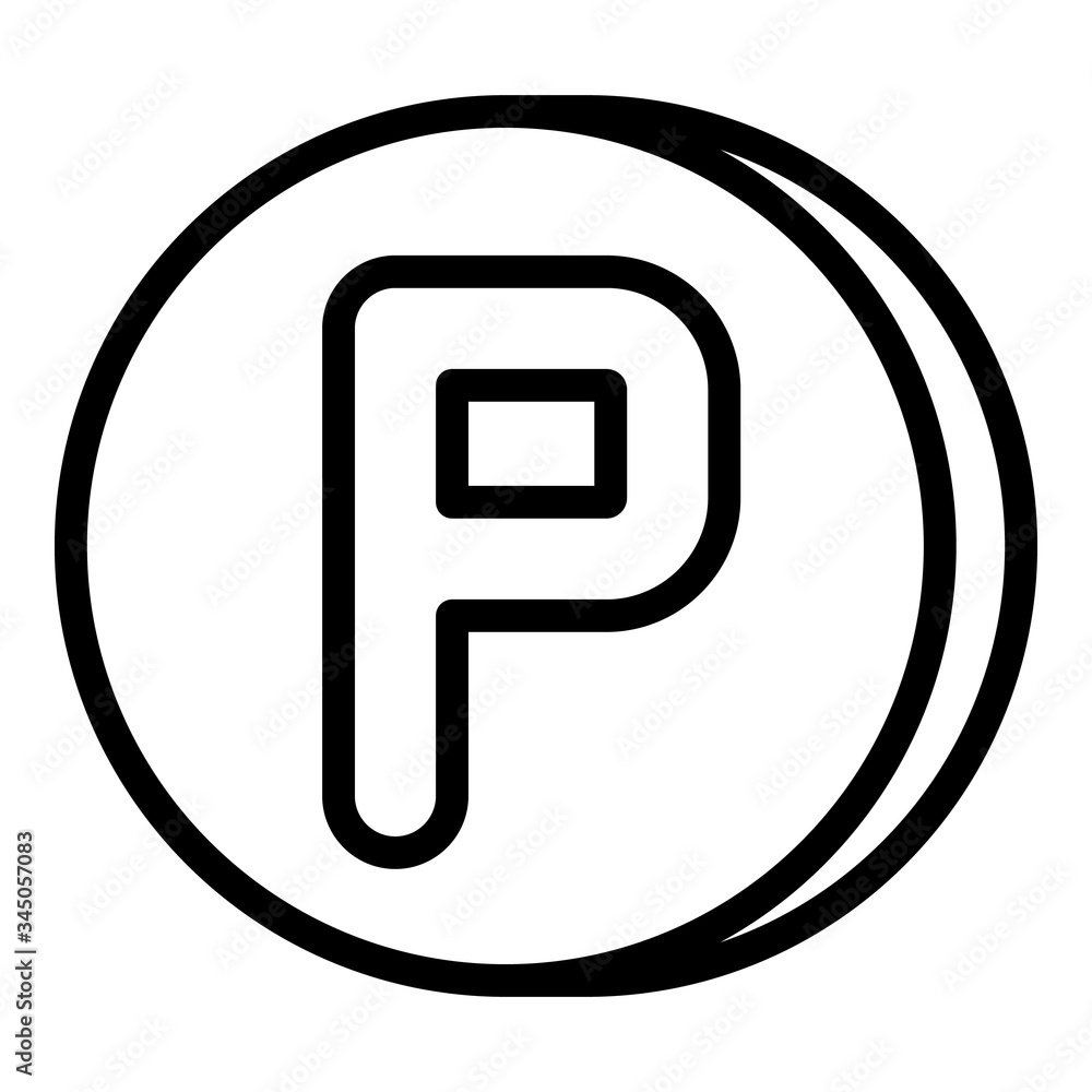 Poster coin with letter p icon. outline coin with letter p vector icon for web design isolated on white bac