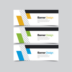 Set abstract Corporate business banner with modern and simple style. Vector illustration promotion design background. Horizontal Web header template with three color options, yellow, green, and blue.