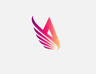 Creative bright gradient logo icon letter A and bird wing for your company.