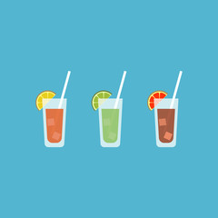 Cocktail Icon Set. Vector illustration on blue background
