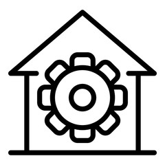 Gear in a house icon. Outline gear in a house vector icon for web design isolated on white background