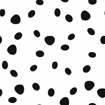 Irregular polka dot. Simple seamless pattern with rounded spots. Black and white vector illustration.