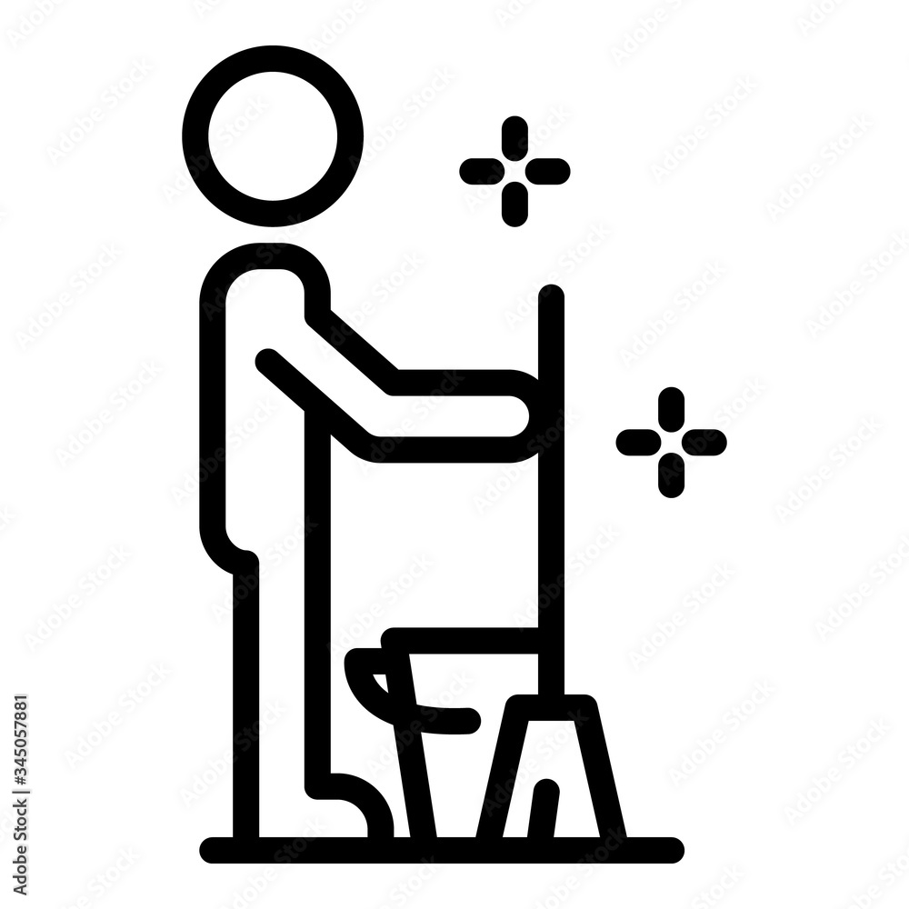 Poster cleaner with a mop icon. outline cleaner with a mop vector icon for web design isolated on white bac