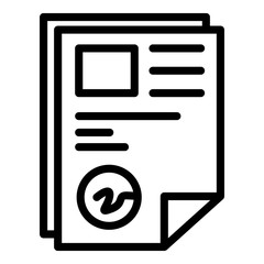 Paper, sign and seal icon. Outline paper, sign and seal vector icon for web design isolated on white background