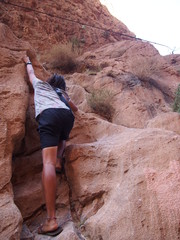 A man trying to climb a rock face, Todora Canyon, Tinghir(Tinerhir), Morocco
