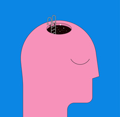 Human head silhouette with staircase to the head. Psychotherapy mental health concept, or inner space concept. Trendy flat styled vector illustration.