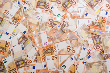 a lot of euro banknotes, money background. 50 euro banknotes.