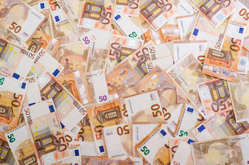 a lot of euro banknotes, money background. 50 euro banknotes.