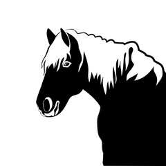 Silhouette beautiful Arabian horse. black and white