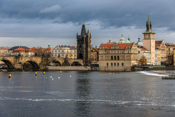 Obraz premium Old Town Bridge and Water Towers on Vltava