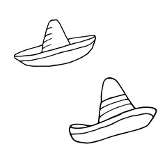 Sombrero - mexican traditional hat. Hand drawn sketch doodle. Vector transparent illustration for menu, poster, web and package design. Isolated on white background.