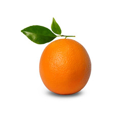 Orange fruit healthy food, orange  and leaves isolated on white background,The peel is yellow-orange, sweet and sour fruit.
