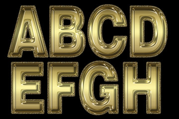 Alphabet  in gold leaf isolated on black