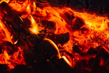 Hot fiery hot red coals in the home hearth