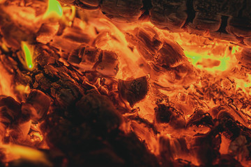 Hot fiery hot red coals in the home hearth