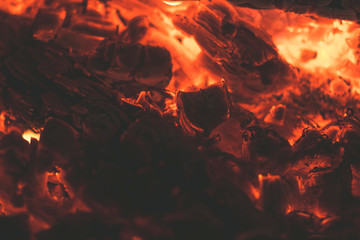 Hot fiery hot red coals in the home hearth