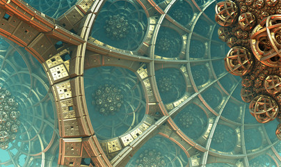 Abstract background 3D, fantastic gold shapes, interesting underwater render illustration. 