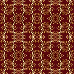 monochrome seamless gold pattern on a cherry background. maroon brocade.