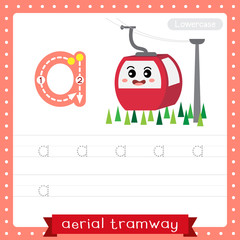 Letter A lowercase  tracing practice worksheet. Aerial Tramway